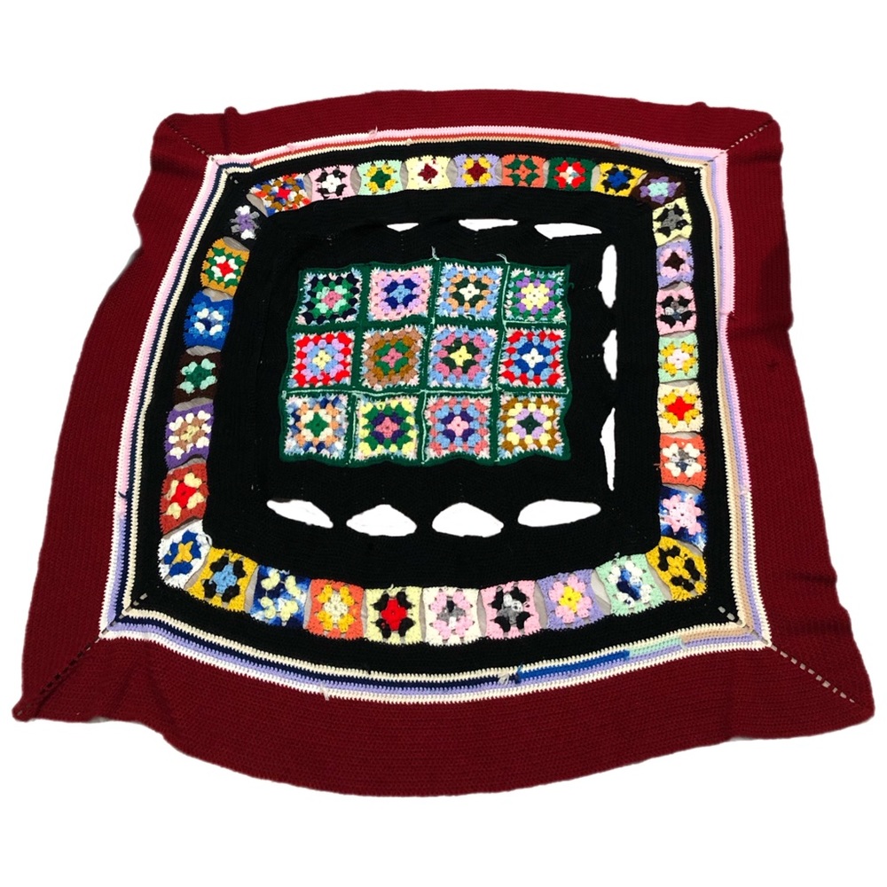Vintage Hand Made Square Pattern Crochet Afghan